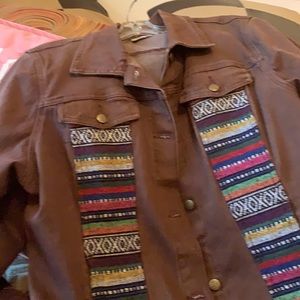 Tribal Print Mix Media Jean Jacket